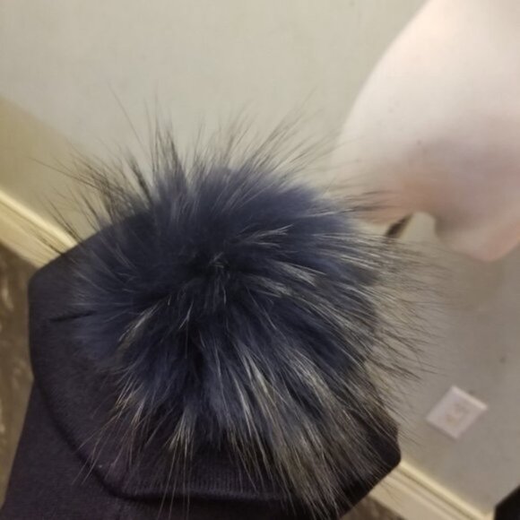 Rhinestone pearl butterfly Raccoon pompom Navy Hat main image 3